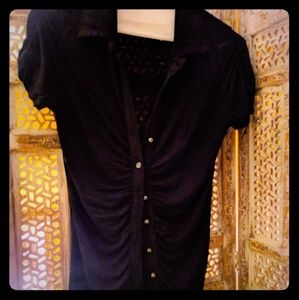 Blouse/Short Sleeve Button-up/Curvy-cut Shirt